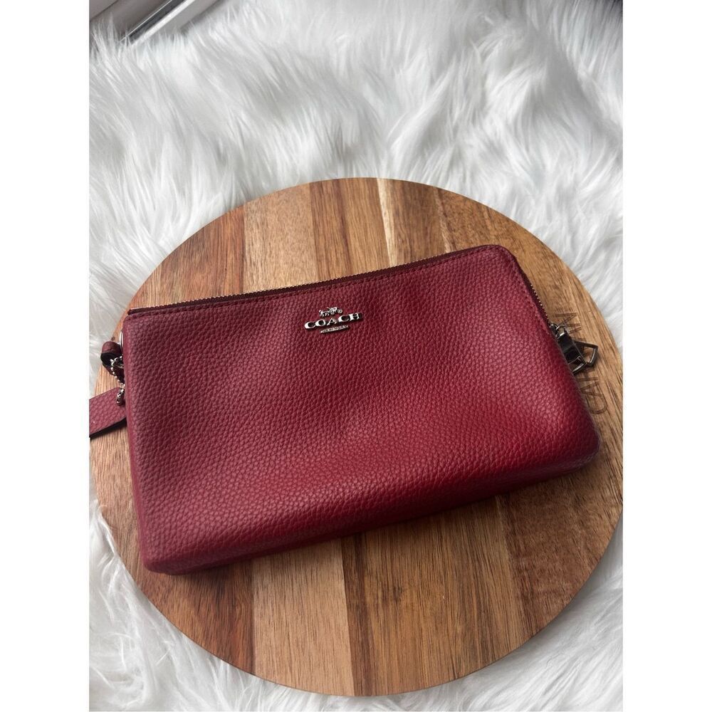 Coach red wallet wristlet leather with two pockets